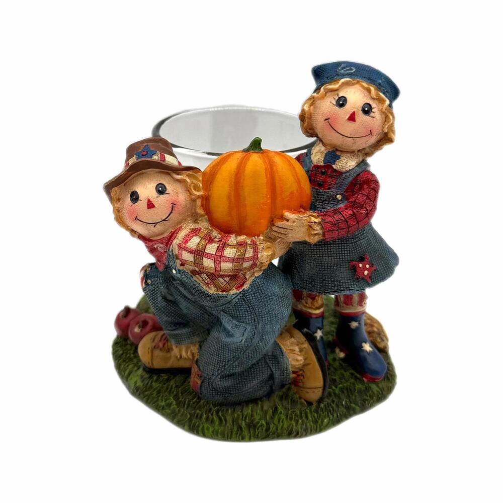 Vintage Yankee Candle Scarecrow Couple Figurine Tealight Votive Candle Holder